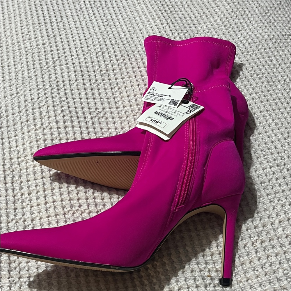 Nwt Zara Vibrant Pink Heeled Boots size 38